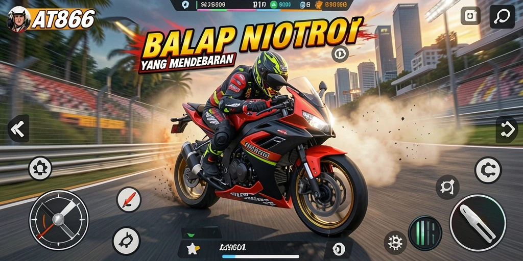 Gameplay mendebarkan dalam AT866 yang penuh aksi balap motor.