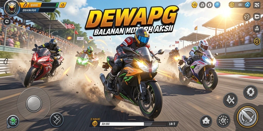Tampilan gameplay DEWAPG dengan balapan motor yang menegangkan.