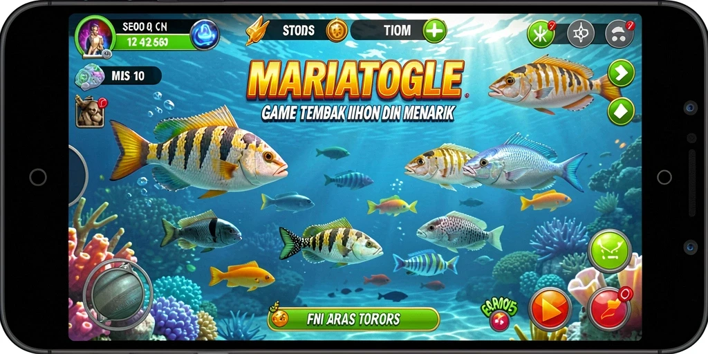 Tampilan gameplay MARIATOGEL dengan aksi menembak ikan yang seru.
