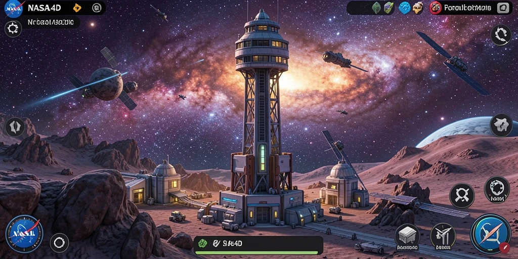 Screenshot gameplay <strong>NASA4D</strong> yang menampilkan aksi menara pertahanan melawan alien.