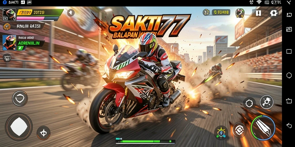 Tampilan gameplay yang mendebarkan di SAKTI77, balapan motor seru.