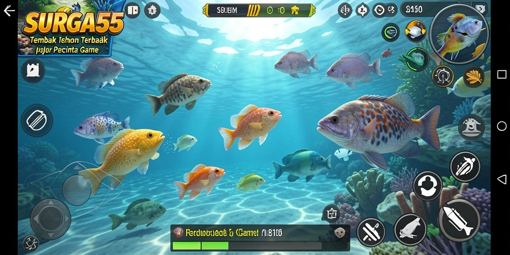 Tampilan gameplay SURGA55 yang memukau saat menembak ikan.